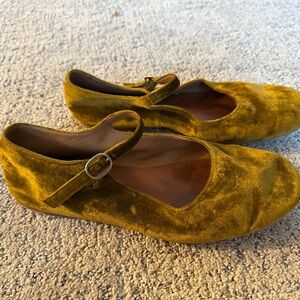 Velvet Doen Mary Jane Flats in Mustard Yellow/Green